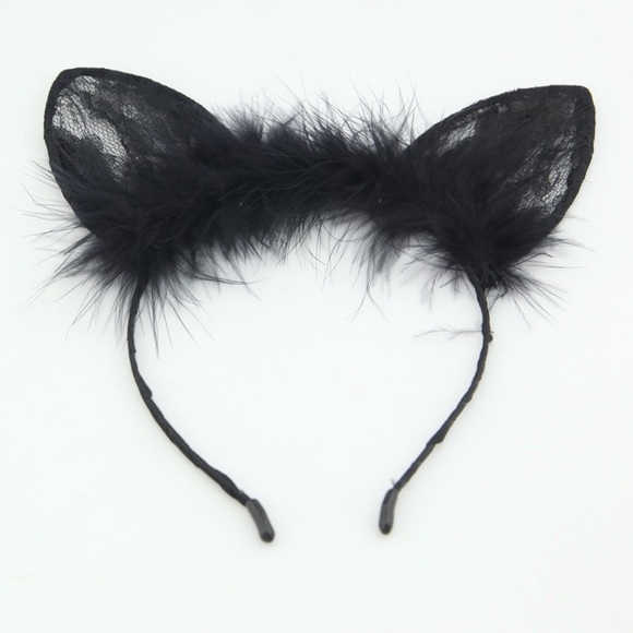 💗 Cat Ear Headband Feather and Lace - Picture 3 of 4